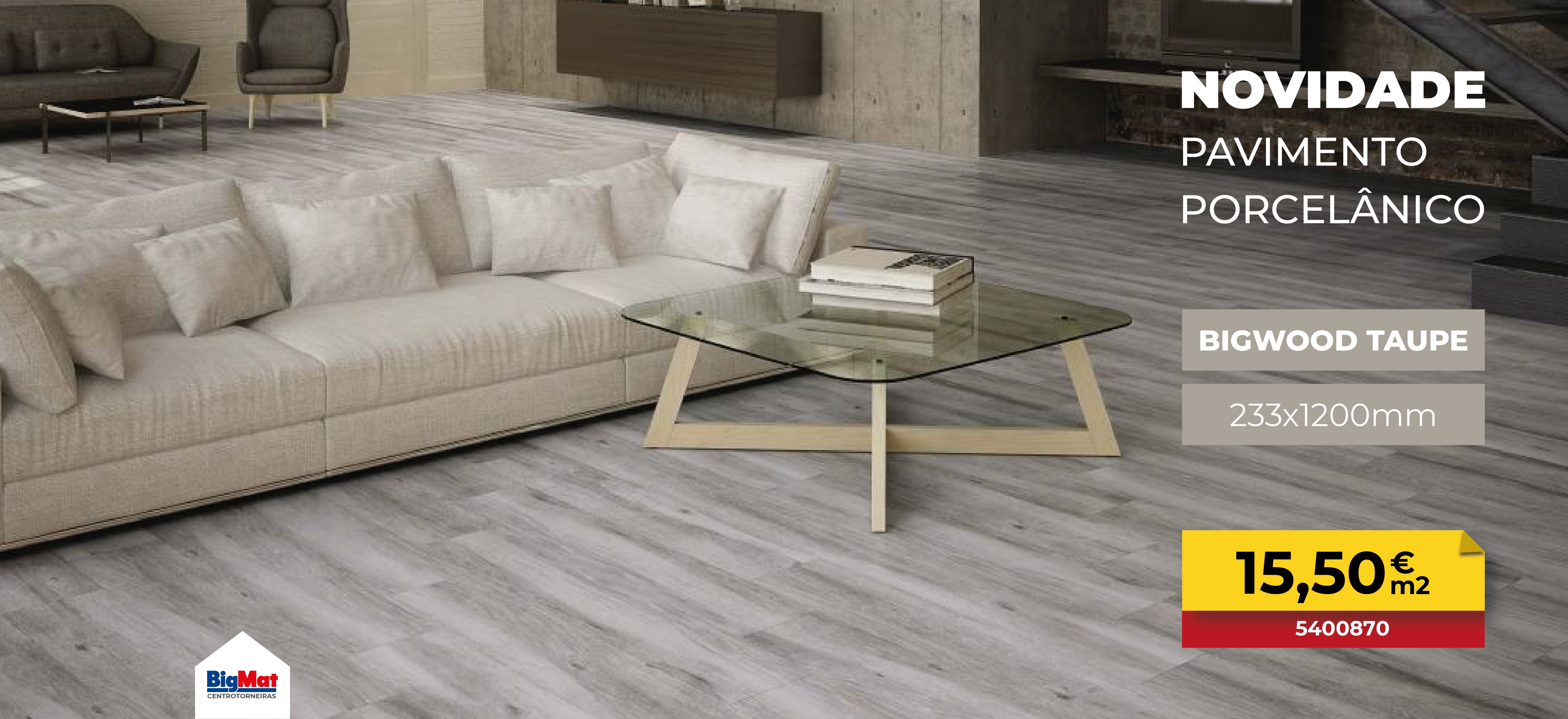 Pavimento Porcelânico Bigwood Taupe 233x1200mm